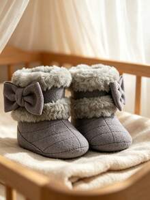 Infant Boy Girl Boots Newborn Shoes Winter Snow Bowknot Anti-Slip Soft Sole Warm Infant Toddler Prewalker Booties - Grey - View 5