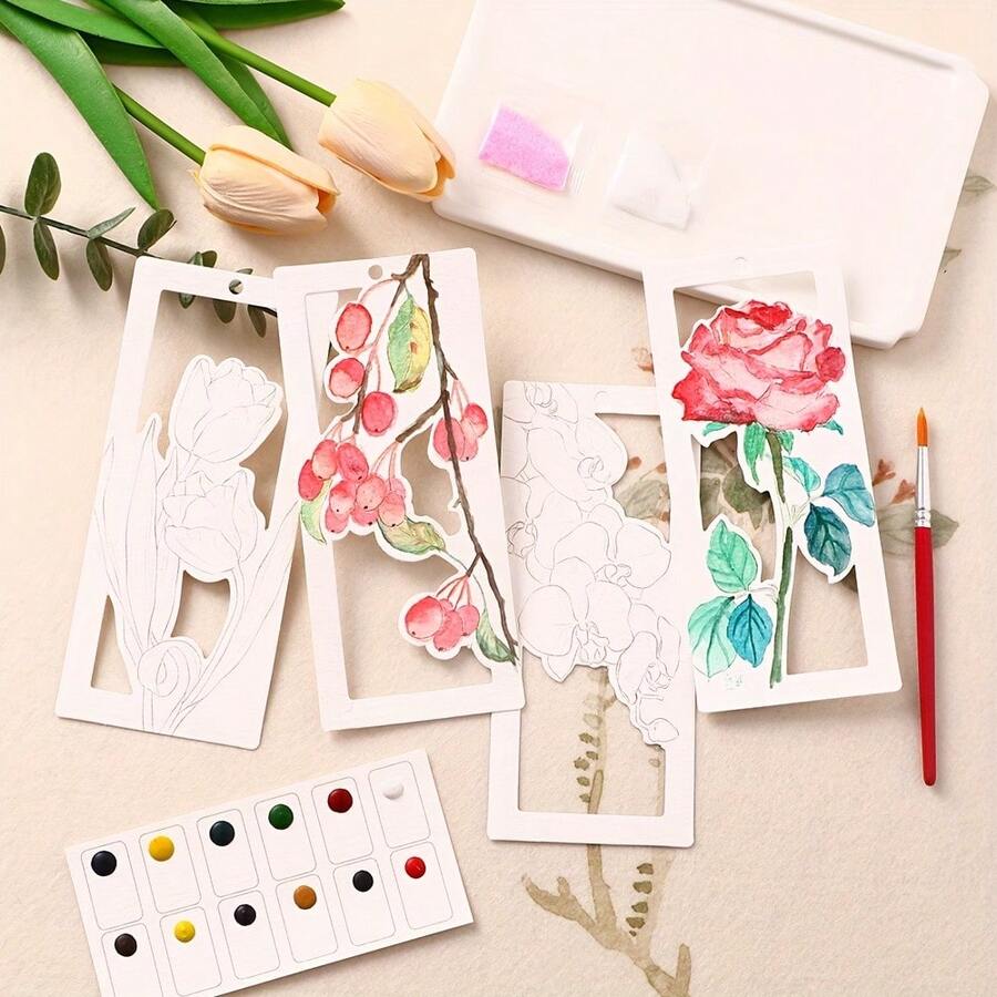 10pcs/Set Watercolor Bookmark Painting Set, Watercolor Paper Sketchbook, Portable Handmade Bookmark Coloring Painting Paper, Holiday Party Gift (Professional Art Use)