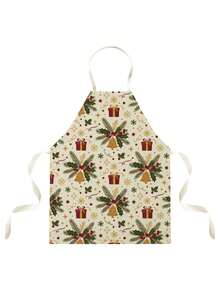 1PC Christmas Pattern Single-Sided Printed Apron, Unisex Home Kitchen Halter Tie Apron, Home Decor Kitchen Cooking Anti-Stain Apron - Multicolor - View 7
