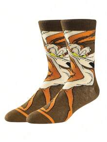 1/2 Pairs Warner Bros Vintage Cartoon Character Colorblock Creative Street Style Mid-Calf Socks, Fun Christmas Gift Socks - Multicolor - View 7