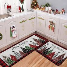 1/2/3pcs Christmas Theme Kitchen Rug, Flannel Kitchen Rug Christmas Tree Pattern Soft Absorbent Non-Slip Machine Washable Multi-Functional Floor Mat Suitable For Entrance, Living Room, Bedroom, Kitchen, Dining Room, Bathroom, Yard, Hallway, Home And Holiday Decoration - Multicolor - View 7