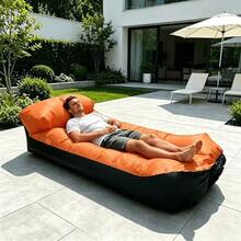 2pcs/Set Black & Orange Contrast Color Camping Inflatable Sofa, Single Person With Headrest, Suitable For Camping, Hiking, Backyard, Patio Leisure, Slouchy Air Lounger, Portable Foldable Storage, Sit & Lie Dual Use, Outdoor Bedding, Outdoor Inflatable Mattress - Multicolor - View 7