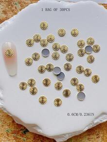 30pcs Nail Art Studs, Spiral Flower Round Square Rectangular Rivet Decorations, Minimalist Versatile All-Match Accessories - Multicolor - View 28