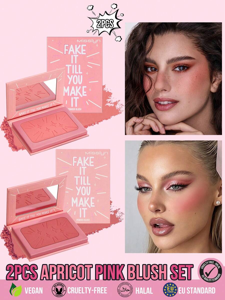 MISSLYN 2Pcs Fake It Till You Make It Powder Blush Set, Silky Blendable Pigment, Natural Rosy Flush, Face Palette Cheek/Highlight, Daily/Summer/Travel, Y2K/Soft Glam/Romantic, Blush Set - #2+#8 - View 1