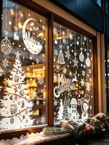 244pcs/9pcs Christmas Window Stickers, Double-Sided Christmas Tree & Snowflake Window Decals, White Holiday PVC Stickers For Home, Store, Glass Display Decoration, Christmas Home, School, Office Decor - A - View 6