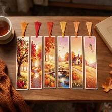 3 Styles Landscape Theme Cross Stitch Bookmarks Four Seasons Mountains/Autumn Countryside/Aurora Snow Scene 11CT Pre-Printed Full Material Kit Including Tools Can Make Colorful Tassels Beginners Friendly DIY Handmade Reading Holiday Gift Bookmark Set - Multicolor - View 7