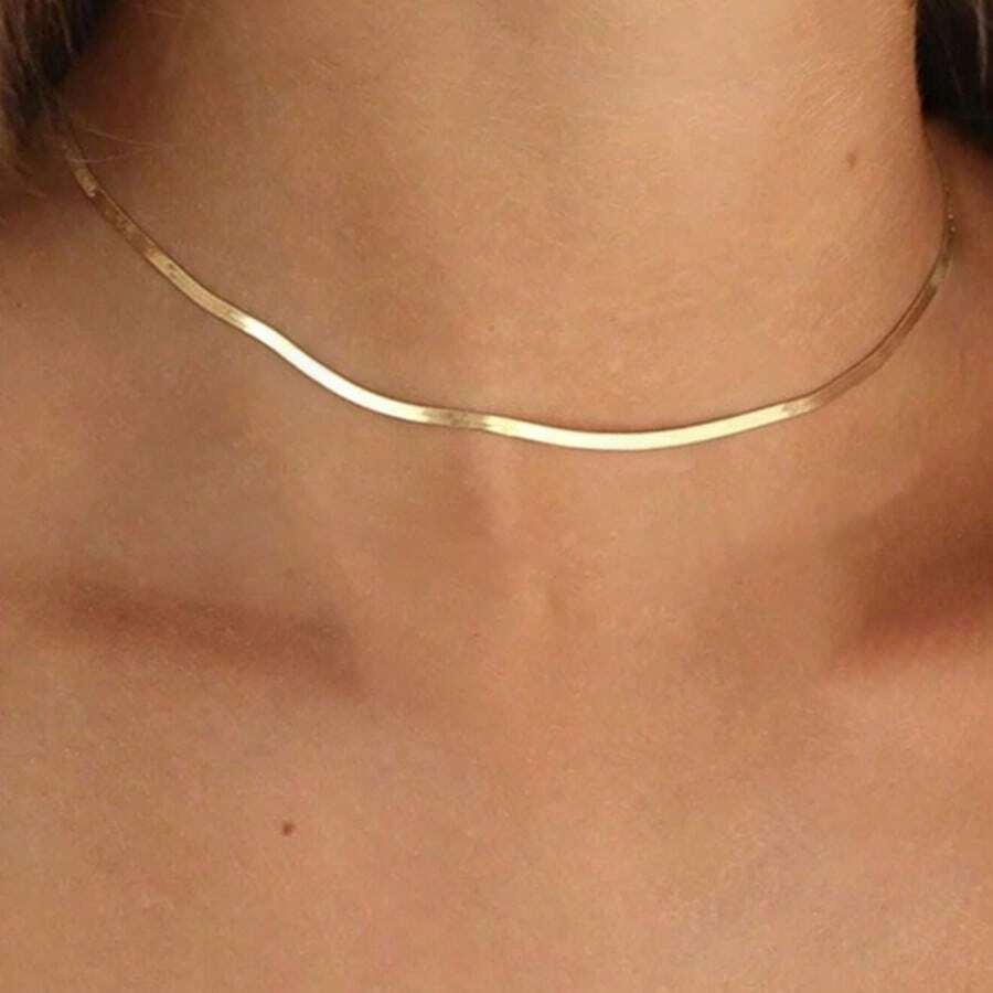 Kalung Rantai Ular Baja Tahan Karat, Kalung Berlapis Halus Gaya Minimalis untuk Wanita, Cocok untuk Pemakaian Sehari-hari - Kalung - View 1