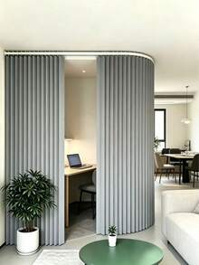 1pc Minimalist Folding Door Curtain With Hooks, Modern Polyester Decorative Room Divider, Easy Care, Elegant Living Room Folding Partition Curtain, Smooth Touch - U Style - View 2