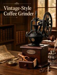 Vintage Ferris Wheel Manual Coffee Grinder, Solid Wood Base, Cast Iron Retro Hand Crank Coffee Bean Grinder, Classic Nostalgic Design, Home Coffee Bar Countertop Decor, Precise Conical Grinding, Suitable For Pour-Over Coffee Home Accessory - Multiple Styles and Colors - View 1