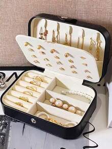 1pc Portable Double-Layer Pu Leather Jewelry Storage Box With Mini Travel Case For Women/Girls, Suitable For Earring/Ring/Necklace/Bracelet Display & Organizing Valentine Day Back To School, Room Decor - Multicolor - View 4