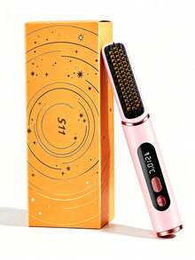 Wireless Bangs Comb, Women's Portable Straightening Brush, Dual Use For Straight And Curly Hair, Fast Heating, Suitable For All Hair Types, Anti-Scald Design With LED Digital Display, USB Rechargeable Negative Ion Heating Straightening Brush, Effectively Smooths Frizz And Enhances Hair Shine, Anti-Scald Design, 3 Temperature Settings, 30s Rapid Heating, Built-In 4000mAh Battery, Approx. 30min Runtime. Can Create Salon-Quality Styling Effects, Suitable For Short Hair, Bangs, Long Hair And Curly Hair - Multicolor - View 10