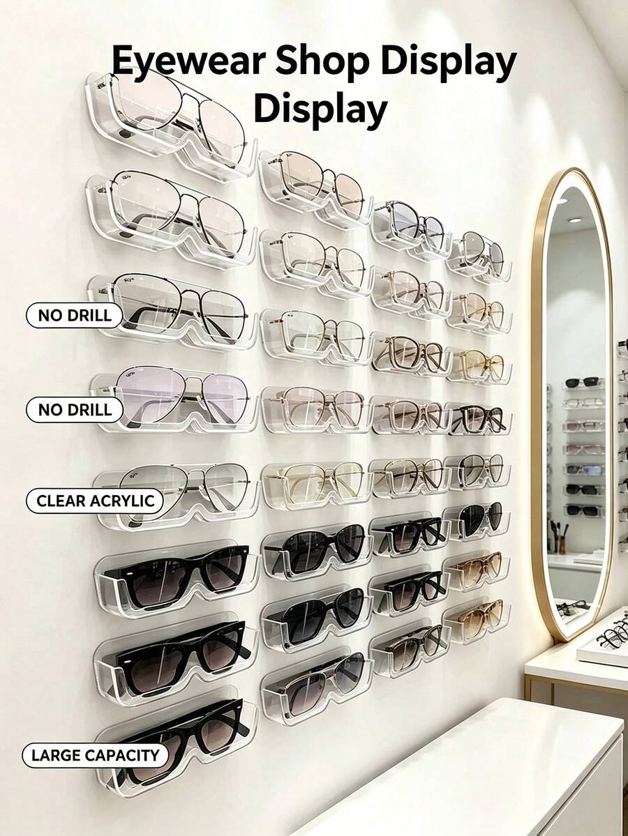 Punch‑Free Eyeglasses Wall Storage Rack,Sticky Fashion Glasses Display Holder,Glasses Wall Mount Organizer For Home Decor Eyewear Shop Showcase - View 1