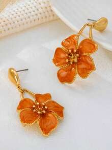 8 buah Anting Liontin Bunga Lima Kelopak Bentuk Tetesan Minyak Jeruk Elegan, Cocok untuk Pemakaian Sehari-hari, Hadiah untuk Teman di Hari Libur - Jeruk - View 4