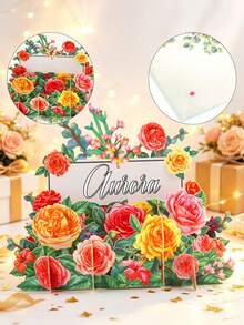 個性化 3D 花卉立體彈出式賀卡，花束 3D 卡片，水彩藝術風格手工紙卡，送給女性、媽媽、老師、朋友的精緻禮物，適用於生日、母親節、感謝、婚禮場合 - 單件 - 查看 2