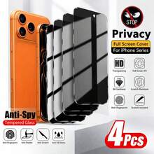 4pcs Privacy Anti-Peeping Screen Protector Anti-Scratch Tempered Glass Film Easy Installation Compatible With Iphone 18 Pro Max/18 Pro/18/17 Pro Max/17 Pro/17/16 Pro Max/16 Pro/16/15 Pro Max/15 Pro/15 Series Phone Screen Protector - Privacy Film*4 - View 2