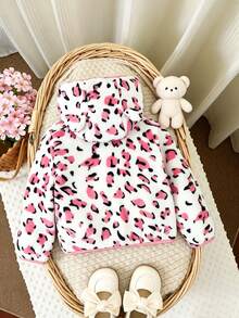 Baby Girl Autumn/Winter Hooded Fleece Jacket, Soft Flannel Fabric, Fashionable Leopard Print, Suitable For Baby's Daily Outings, Home Wear, And Gatherings - Pink - View 2