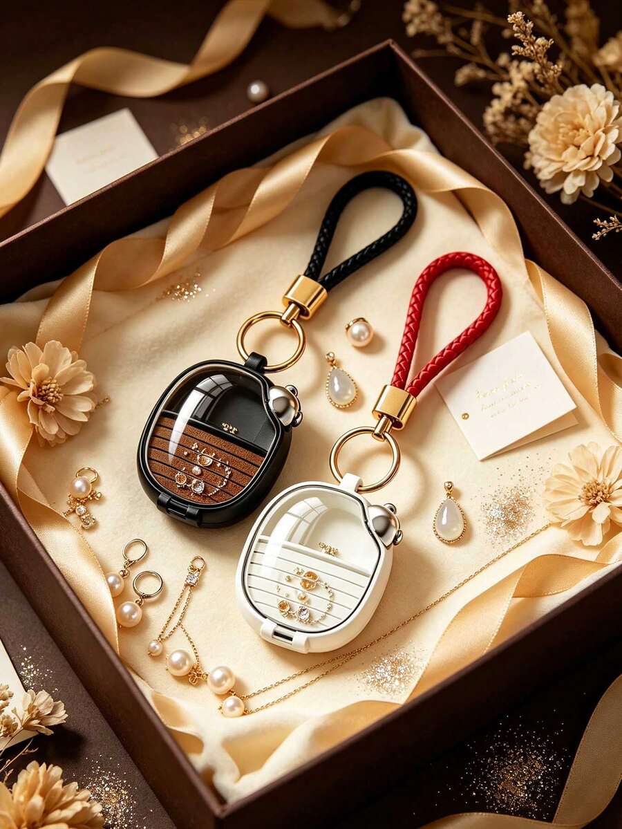 Mini Keychain Jewelry Box, Bear Mini Travel Jewelry Storage Box, Mini Jewelry Box, Portable Jewelry Box Earring Box, Compartment Storage For Earrings, Rings, Necklaces, Suitable For Commuting, Short Trips, Dorm Desk, Vanity Organization, Ideal For Delicate Girls, Students, Jewelry Lovers, Christmas, Back To School, Birthday, Best Friend Gifts, Mini Jewelry Organizer Box, Portable Ring Storage Box, Travel Small Jewelry Storage Box - Multicolor - View 1
