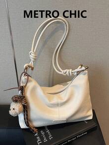 Women's Fashion Versatile Minimalist Crescent Bag Shoulder Bag - White - View 1