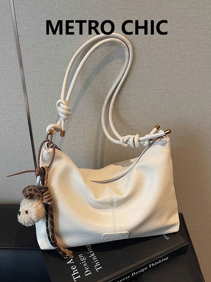 Women's Fashion Versatile Minimalist Crescent Bag Shoulder Bag - White - View 1