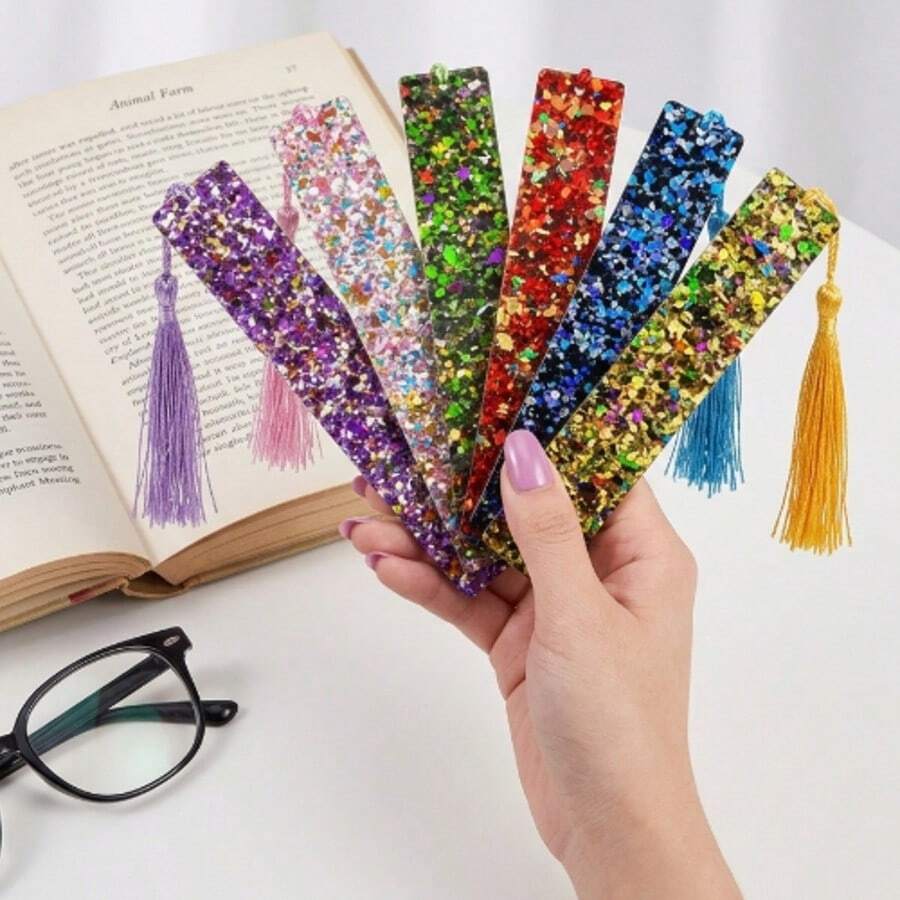 1pc Random/3pcs Random/Colorful Glitter Acrylic Tassel DIY Bookmark, Premium Quality, High Aesthetic Value, Page Marker, Reading Stationery, Gift For Book Lovers - Multi-color - View 1