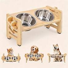Pet Dog Bowl Stand, Suitable For Small Dogs And Cats, Sturdy Pet Food Bowl Holder, Comes With Two Stainless Steel Bowls - 920ml - View 2