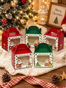 4pcs/8pcs/12pcs/24pcs Christmas Eve Handheld Window Paper Gift Boxes, Christmas Cookie Candy Storage Packaging Boxes, Donut Tart Dessert Boxes, Party Gathering Baking Packaging Empty Boxes - View 12