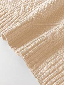 Acelitt Autumn/Winter Plus Size Women's Solid Color Knit Textured Cold Shoulder Plus Size Sweater Dress - Apricot - View 11