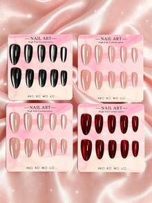40pcs Fashion Cat Eye Nail Stickers Short Set - Silver, Light Pink, Red And Black Gradient Ballet Short Style With Glitter Effect - Reusable, Includes Jelly Glue And Nail File - Perfect For Parties, Proms And Casual Wear - Multicolor - View 15