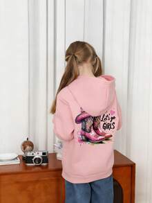 Tween Girl Fun Print Pullover Sweatshirt, Warm & Comfortable Thermal Lined Pullover Sweatshirt For Autumn/Winter - Pink - View 5