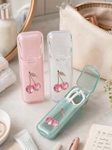 Cartoon Sweet Pink Cherry Print Storage Box, Cotton Swab Organizer, Portable Toothpick Storage Box, Multi-Functional Dental Floss Toothpick Organizer Travel Pill Box, Multi-Functional Toothpick Box, Portable Dental Floss Box, Cute Fruit Pattern Design, Leak-Proof Lid, Suitable For Travel, Vacation, Back To School, Dorm, Gift For Her, Teacher's Day Gift, Mother's Day Gift, Back To School Season, Christmas - Multicolor - View 2