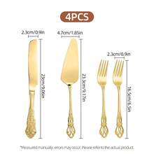 2/4-Piece Vintage Gold Cake Cutting Set, Stainless Steel Dessert Knife, Cake Server & Forks With Embossed Floral Handles, Elegant Pastry Serving Tools For Birthday Parties & Tea Time - View 11