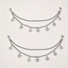 2pcs/Set Pentagram Pendant Double Layer Shoe Chain, Y2K Personalized Shoe Decoration Chain, Suitable For Boots, Sneakers, DIY Shoe & Boot Decoration Small Gift - Silver - View 5
