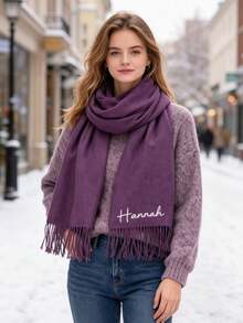 1pc Customized Name Embroidered Scarf, Personalized Winter Scarf For Men And Women, Can Customize Logo Or Name Initials, Anniversary, Birthday, Christmas Gift - Multicolor - View 6