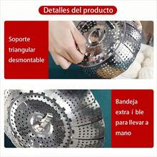 1 pieza Rejilla plegable de acero inoxidable con separador de agua para cocinar al vapor, diseño ajustable con bandeja de goteo para vapor de frutas y verduras, cesta para cocción de mariscos - Ver 10