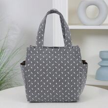DLIU 1pc New Handbag Lunch Bag Bento Box Storage Bag Commuter Tote Suitable For Work Meals Outdoor Picnic Daily Use Thickened Fabric Material Main Compartment Semi-Closed Zipper Two Side Pockets Inner Lining - Grey - View 5