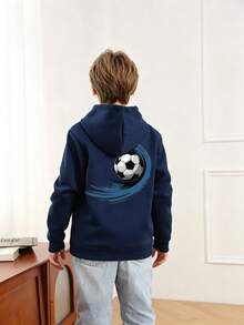 Tween Boy Fun Graphic Print Pullover Sweatshirt, Warm & Comfortable Thermal Lined Pullover Sweatshirt For Autumn/Winter - Navy Blue - View 5