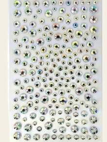 1pc Iridescent White Mixed Size Round Rhinestone Face Gems, For Face And Eye Area Decoration, Y2K, Face Glitter, Carnival, Face Stickers, 3D Stickers, Face Jewels, Decorative Rhinestones - Multicolor - View 5