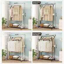 Perchero de Ropa Multifuncional con Doble Barra para Colgar y Estante Inferior, Organizador para Recámara con Amplio Espacio para Prendas, Zapatos, Bolsas y Cajas, Diseño Moderno y Práctico, Ideal para Crear un Vestidor en Casa, Preparar tus Outfits y Mantener Cada Prenda en su Lugar - Multicolor-Tendedero de doble barra - Ver 5