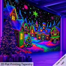 Christmas Town Snow Scene Tapestry, Winter Wonderland Landscape Background, New Year Wall Decor Hanging Painting - Christmas Town - View 8