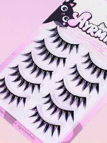 5 Pairs Spiky Strip False Eyelashes, Handmade Pointed 3D Fluffy Faux Mink Full Strip Lashes, Lightweight Comfortable Transparent Invisible Lash Band, Reusable Voluminous Dramatic Full Strip Lashes, Eye-Catching Spiky Full Strip Lashes For Daily Makeup - Black - View 6