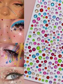 3Pcs Macaron Color Face Gem Stickers Sparkly 3D Colorful Rhinestone Self-Adhesive Face Diamond Stickers Mixed Size Crystal Jewel Sliders For Eye Face Body Makeup Nail Art Festival Party Halloween Christmas Cosplay DIY Craft Decorations - Multicolor - View 5