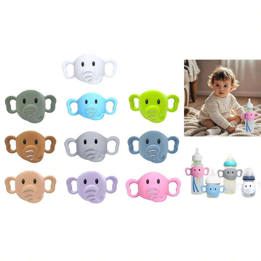 Baby Bottle Handle, Silicone Baby Bottle Sleeve, Elephant Silicone Sleeve With Handle, Specially Designed Handle For Easy Grip, Ensuring Baby Can Confidently Hold The Bottle - Multicolor - View 1