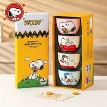Official Authorized Snoopy Ceramic Dinnerware Set, Cute Printed Rice Bowl + Dinner Plate + Soup Spoon, Single Person Dinner Set For Home, Porcelain Tableware Gift Box, Suitable For Breakfast And Daily Use - Multicolor - View 9