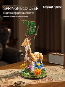 1161pcs Floral Sika Deer Building Block Set,DIY Assembly Animal Model Puzzle Toy, Creative Desktop Home Decoration, Birthday Holiday Gift For Teens & Adults,Home Tabletop Display Decor & Gift - Multicolor - View 2