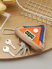 Color Matching Triangle Key Bag, Macaroon Contrast Mini Nylon Purse, Carabiner Zipper Portable Hanging Storage Bag, Suitable For Daily Use. - Multicolor - View 4