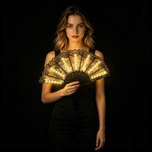 Multi-Color Foldable LED Light-Up Handheld Short Fan, Sweet Fairy Cyberpunk Street Style Decorative Accessory For Weddings, Parties, Music Festivals, Carnivals, Halloween, Stage Performances, Traditional Dance And Photography - View 21