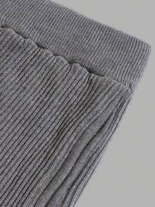 DONICY Women's Heather Gray Elastic High Waist Ribbed Knit Flare Pants, Soft Draped Casual Knit Trousers For Spring Fall Winter - Grey - View 5