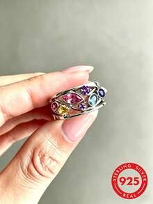 1pc S925 Sterling Silver Fashion Evening Party Luxury Commute Versatile Elegant Exquisite Niche Minimalist Design Women's Ring With Gift Box, Ideal Gift For Women And Girls For Any Occasion. Perfect Gift For Women, Perfect Christmas Gift, Gift For Mom, Gift For Wife, Gift For Daughter, Perfect Birthday Gift, Anniversary Gift, Graduation Gift, Mother's Day Gift, Valentine's Day Gift - Silver - View 12