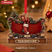 1pc Custom Christmas Stocking Family Acrylic Ornament,Personalized Name Sleigh Decoration With Red Ribbon,Holiday Tree Hanging Keepsake For Mom Grandma Grandpa,Our Family Gift Design With Warm Festive Mantel Style For Home Decor,Christmas Gift - Multicolor - View 9