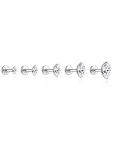 1pc Moissanite 925 Sterling Silver Marquise Shape 3/4/5/6/7mm Threaded Flat Back Piercing Stud Earrings, Suitable For Helix Cartilage, Wedding Gift - Silver - View 6